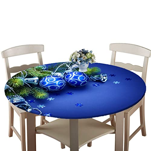 Treer Weihnachtstischdecke Runde Tischdecke Abwaschbar, 100% Polyester Outdoor Tischdecken Antifouling Wasserdicht Lotuseffekt Tischdecke Weihnachten Home Küche Party (Blaue Schneeflocken,90cm) von Treer-shop