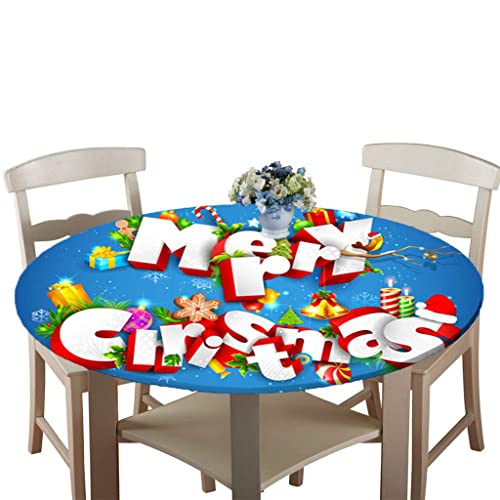 Treer Weihnachtstischdecke Runde Tischdecke Abwaschbar, 100% Polyester Outdoor Tischdecken Antifouling Wasserdicht Lotuseffekt Tischdecke Weihnachten Home Küche Party (Blaue Weihnachten,120cm) von Treer-shop