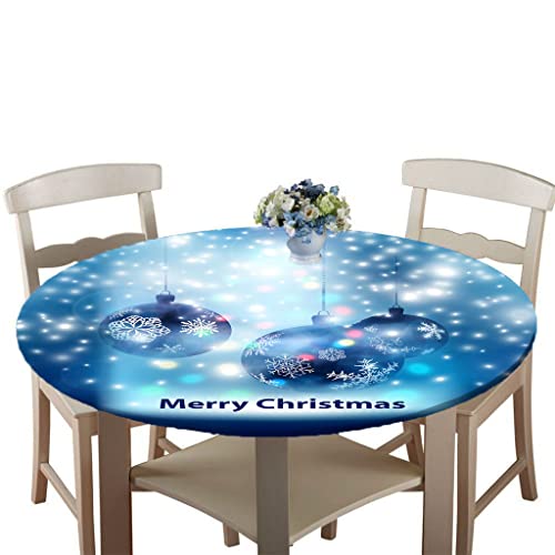Treer Weihnachtstischdecke Runde Tischdecke Abwaschbar, 100% Polyester Outdoor Tischdecken Antifouling Wasserdicht Lotuseffekt Tischdecke Weihnachten Home Küche Party (Blauer Schnee,150cm) von Treer-shop