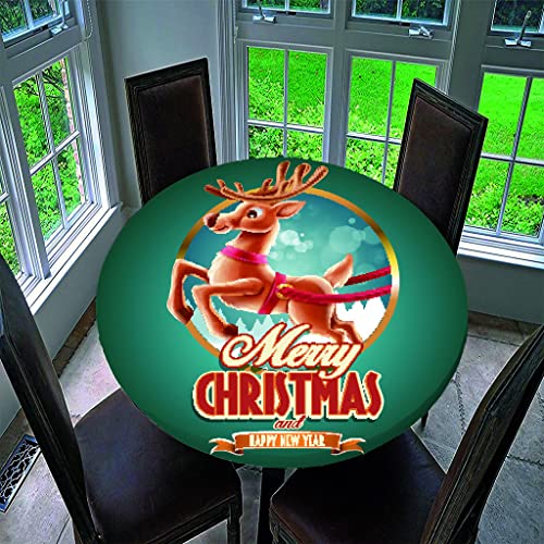 Treer Weihnachtstischdecke Runde Tischdecke Abwaschbar, 100% Polyester Outdoor Tischdecken Antifouling Wasserdicht Lotuseffekt Tischdecke Weihnachten Home Küche Party (Brauner Hirsch,180cm) von Treer-shop