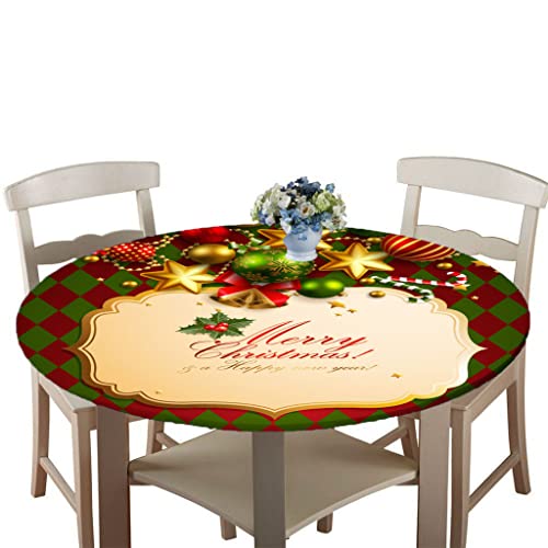 Treer Weihnachtstischdecke Runde Tischdecke Abwaschbar, 100% Polyester Outdoor Tischdecken Antifouling Wasserdicht Lotuseffekt Tischdecke Weihnachten Home Küche Party (Dekorationskugel,90cm) von Treer-shop