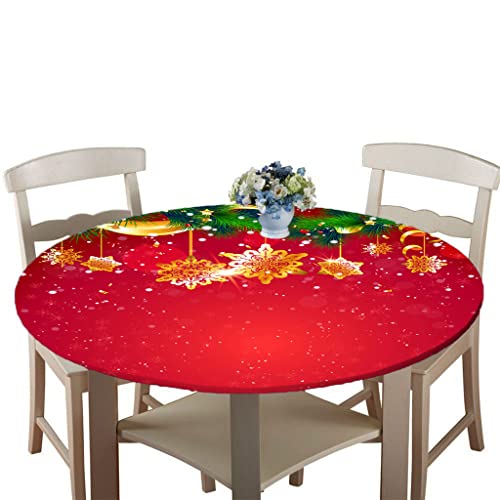 Treer Weihnachtstischdecke Runde Tischdecke Abwaschbar, 120cm Goldene Schneeflocke von Treer-shop