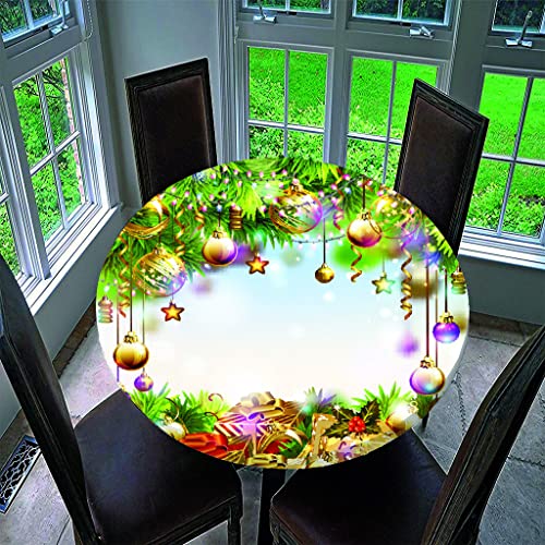 Treer Weihnachtstischdecke Runde Tischdecke Abwaschbar, 100% Polyester Outdoor Tischdecken Antifouling Wasserdicht Lotuseffekt Tischdecke Weihnachten Home Küche Party (Goldene Sterne,90cm) von Treer-shop
