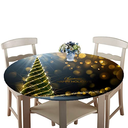Treer Weihnachtstischdecke Runde Tischdecke Abwaschbar, 100% Polyester Outdoor Tischdecken Antifouling Wasserdicht Lotuseffekt Tischdecke Weihnachten Home Küche Party (Weihnachtsbaum,130cm) von Treer-shop