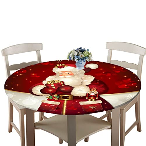 Treer Weihnachtstischdecke Runde Tischdecke Abwaschbar, 100% Polyester Outdoor Tischdecken Antifouling Wasserdicht Lotuseffekt Tischdecke Weihnachten Home Küche Party (Weihnachtsmann,120cm) von Treer-shop