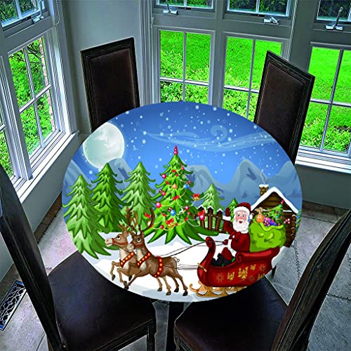 Treer Weihnachtstischdecke Runde Tischdecke Abwaschbar, 100% Polyester Outdoor Tischdecken Antifouling Wasserdicht Lotuseffekt Tischdecke Weihnachten Home Küche Party (Weihnachtsmann,150cm) von Treer-shop