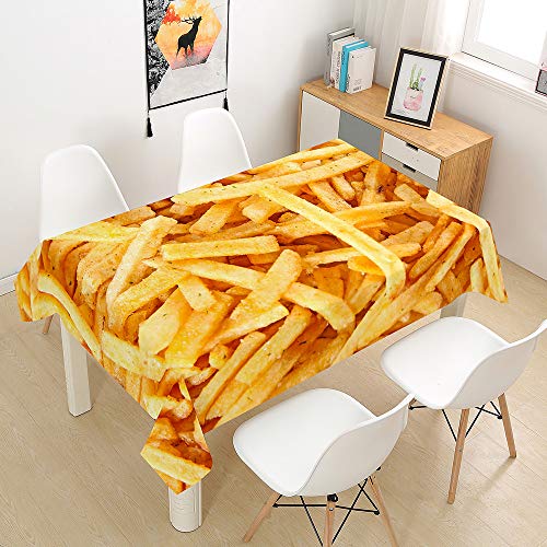 Wasserdicht Antifouling Tischdecke Rechteckig, Treer Abwaschbar Pflegeleicht Tischtuch 3D Essen Drucken Polyester Tischdecken für Dekoration Küche Esszimmer Garten (Fritten,140x220cm) von Treer-shop