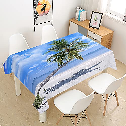 Wasserdicht Antifouling Tischdecke Rechteckig, Treer Abwaschbar Pflegeleicht Tischtuch 3D Kokosnussbaum Bedruckte Polyester Tischdecken für Küche Esszimmer Party Garten (Blauer Himmel,100x140cm) von Treer-shop