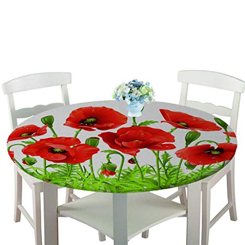 Wasserdicht Antifouling Tischdecke Runde, Treer Polyester Abwaschbar Pflegeleicht Tischtuch mit Elastische Kante 3D Blume Drucken Tischdecken für Küche Esszimmer Party Garten (Mohnblumen,100cm) von Treer-shop