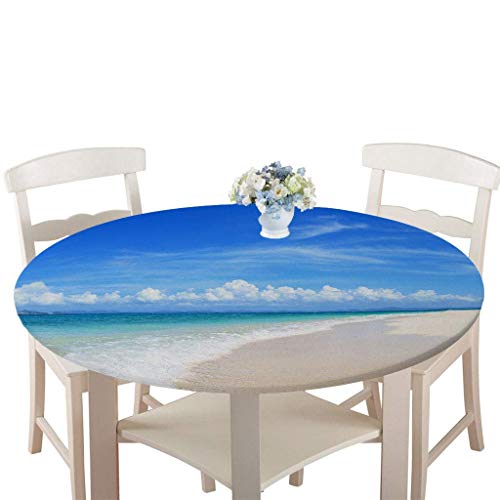 Wasserdicht Antifouling Tischdecke Runde, Treer Polyester Abwaschbar Pflegeleicht Tischtuch mit Elastische Kante 3D Drucken Tischdecken für Küche Esszimmer Party Garten (Durchmesser 90cm,Strand) von Treer-shop