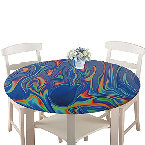 Wasserdicht Antifouling Tischdecke Runde, Treer Polyester Abwaschbar Pflegeleicht Tischtuch mit Elastische Kante 3D Einfarbig Marmorierung Tischdecken für Küche Esszimmer Garten (Blau Grün,90cm) von Treer-shop