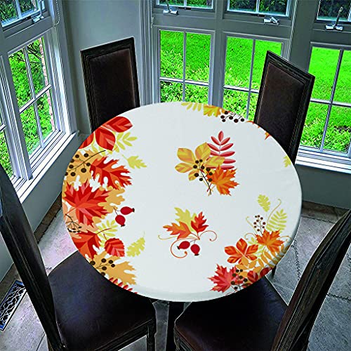 Wasserdicht Antifouling Tischdecke Runde, Treer Polyester Abwaschbar Pflegeleicht Tischtuch mit Elastische Kante 3D Orangener Herbst Druck Tischdecken für Küche Esszimmer (Rote Blätter,120cm) von Treer-shop