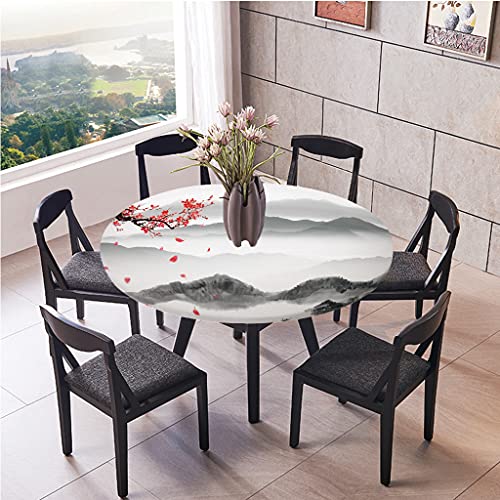 Wasserdicht Antifouling Tischdecke Runde, Treer Polyester Abwaschbar Pflegeleicht Tischtuch mit Elastische Kante 3D Pflanzenblume Druck Tischdecken für Küche Esszimmer Garten (Berg,120cm) von Treer-shop