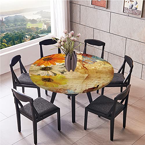 Wasserdicht Antifouling Tischdecke Runde, Treer Polyester Abwaschbar Pflegeleicht Tischtuch mit Elastische Kante 3D Pflanzenblume Druck Tischdecken für Küche Esszimmer Garten (Chrysantheme,130cm) von Treer-shop
