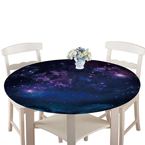 Wasserdicht Antifouling Tischdecke Runde, Treer Polyester Abwaschbar Pflegeleicht Tischtuch mit Elastische Kante 3D Sternenklarer Himmel Drucken Tischdecken für Küche Esszimmer Garten (Star,120cm) von Treer-shop