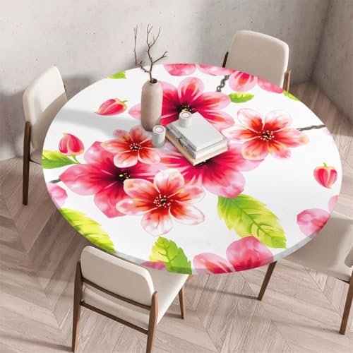Treer 3D Blume Elastische Tischdecke Rund Abwaschbar, Outdoor Picknick Spanntischdecke Rund Gartentischdecke Round Tischdecke mit Gummizug für Küche, Picknick (Rot 44,90cm) von Treer