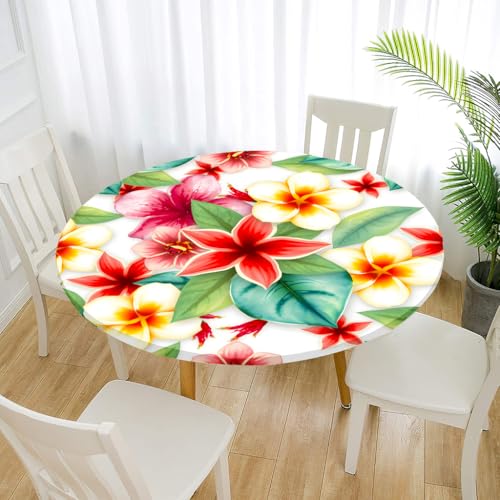 Treer 3D Blumen Elastische Tischdecke Rund Abwaschbar, Outdoor Picknick Spanntischdecke Rund Gartentischdecke Round Tischdecke mit Gummizug für Küche, Picknick (Rosa2,60cm) von Treer