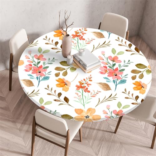 Treer 3D Druck Tischdecke Outdoor Rund, Lotuseffekt Tischdecke Abwaschbar Elastisch Rund Gartentischdecke, für Garten,Küche,Esstisch,Parteien Wiederverwendbar Tischdecken (Blumen B,60cm) von Treer