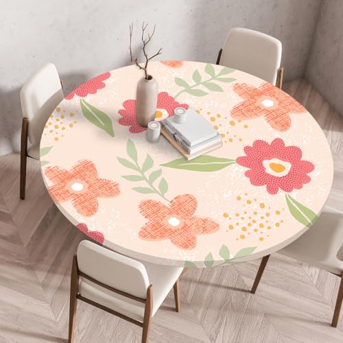 Treer 3D Elastische Tischdecke Rund Abwaschbar, Graffiti Spanntischdecke Rund Gartentischdecke Outdoor Round Tischdecke mit Gummizug für Küche, Esszimmer und Picknick (Blumen,60 cm) von Treer