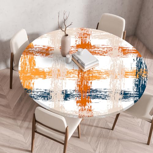 Treer 3D Elastische Tischdecke Rund Abwaschbar, Kritzeln Spanntischdecke Rund Gartentischdecke Outdoor Round Tischdecke mit Gummizug für Küche, Esszimmer und Picknick (Orange,110 cm) von Treer