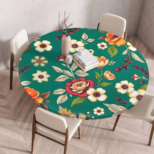 Treer 3D Elastische Tischdecke Rund Abwaschbar, Outdoor Picknick Spanntischdecke Rund Gartentischdecke Round Tischdecke mit Gummizug für Dekoration Küche Picknick (Grün,90cm) von Treer