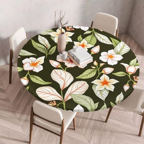 Treer 3D Elastische Tischdecke Rund Abwaschbar, Outdoor Picknick Spanntischdecke Rund Gartentischdecke Round Tischdecke mit Gummizug für Dekoration Küche Picknick (Hellgrün,110cm) von Treer