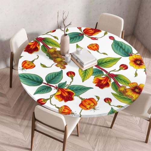 Treer 3D Elastische Tischdecke Rund Abwaschbar, Outdoor Picknick Spanntischdecke Rund Gartentischdecke Round Tischdecke mit Gummizug für Dekoration Küche Picknick (Retro,110cm) von Treer