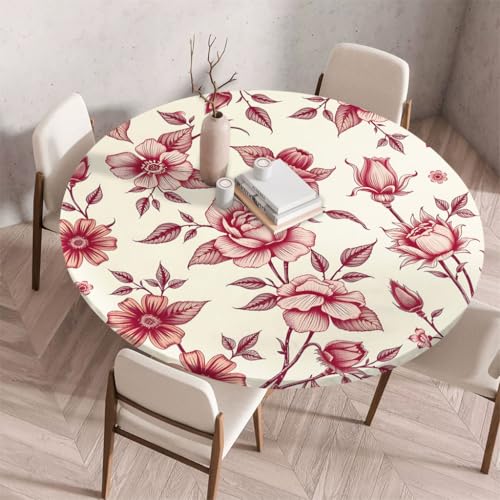 Treer 3D Elastische Tischdecke Rund Abwaschbar, Outdoor Picknick Spanntischdecke Rund Gartentischdecke Round Tischdecke mit Gummizug für Dekoration Küche Picknick (Rosa,100cm) von Treer