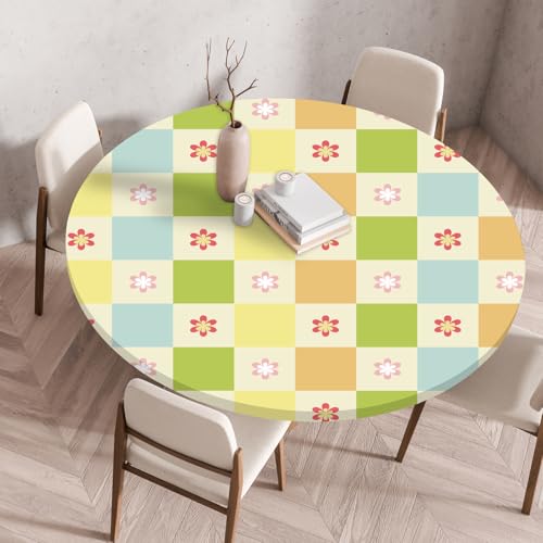 Treer 3D Elastische Tischdecke Rund Abwaschbar, Outdoor Picknick Spanntischdecke Rund Gartentischdecke Round Tischdecke mit Gummizug für Küche, Esszimmer (Blume 2,80 cm) von Treer
