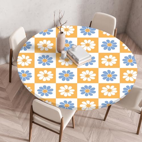 Treer 3D Elastische Tischdecke Rund Abwaschbar, Outdoor Picknick Spanntischdecke Rund Gartentischdecke Round Tischdecke mit Gummizug für Küche, Esszimmer (Geblümt,60 cm) von Treer