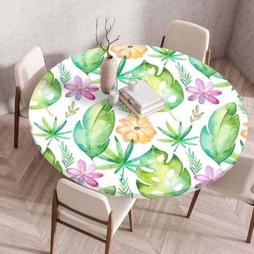 Treer 3D Elastische Tischdecke Rund Abwaschbar, Outdoor Picknick Spanntischdecke Rund Gartentischdecke Round Tischdecke mit Gummizug für Küche, Esszimmer (Grün,60 cm) von Treer
