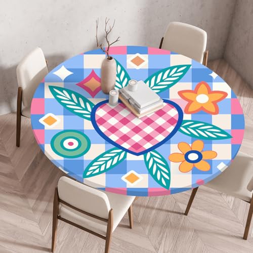 Treer 3D Elastische Tischdecke Rund Abwaschbar, Outdoor Picknick Spanntischdecke Rund Gartentischdecke Round Tischdecke mit Gummizug für Küche, Esszimmer (Liebe,60 cm) von Treer