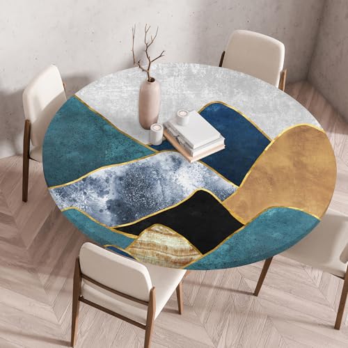 Treer 3D Elastische Tischdecke Rund Abwaschbar, Outdoor Picknick Spanntischdecke Rund Gartentischdecke Round Tischdecke mit Gummizug für Küche, Esszimmer Kneipe (Berge,100 cm) von Treer
