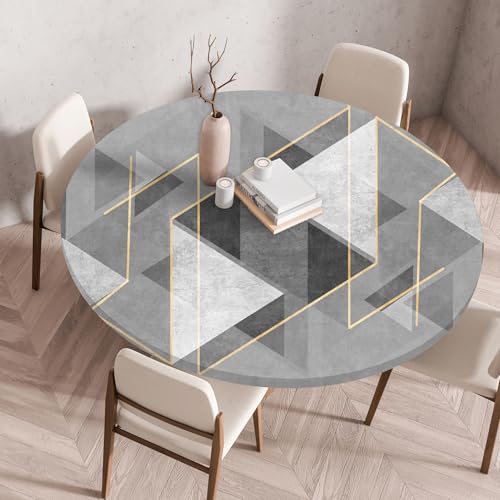 Treer 3D Elastische Tischdecke Rund Abwaschbar, Outdoor Picknick Spanntischdecke Rund Gartentischdecke Round Tischdecke mit Gummizug für Küche, Esszimmer Kneipe (Dreieck,80 cm) von Treer