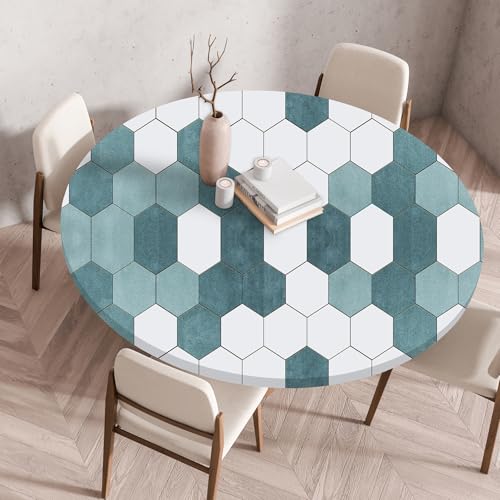 Treer 3D Elastische Tischdecke Rund Abwaschbar, Outdoor Picknick Spanntischdecke Rund Gartentischdecke Round Tischdecke mit Gummizug für Küche, Esszimmer Kneipe (Geometrisch,90 cm) von Treer