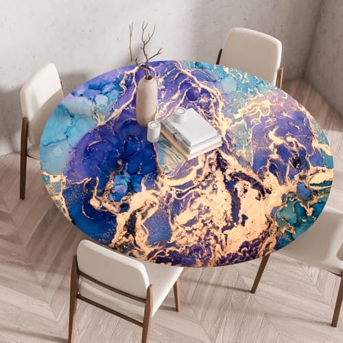 Treer 3D Elastische Tischdecke Rund Abwaschbar, Outdoor Picknick Spanntischdecke Rund Gartentischdecke Round Tischdecke mit Gummizug für Küche, Esszimmer Kneipe (Marmor,120 cm) von Treer