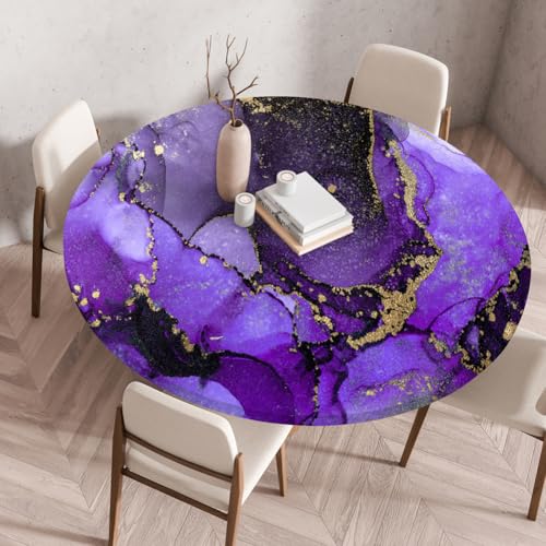 Treer 3D Elastische Tischdecke Rund Abwaschbar, Outdoor Picknick Spanntischdecke Rund Gartentischdecke Round Tischdecke mit Gummizug für Küche, Esszimmer Kneipe (Marmor 10,80 cm) von Treer