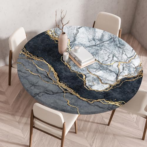 Treer 3D Elastische Tischdecke Rund Abwaschbar, Outdoor Picknick Spanntischdecke Rund Gartentischdecke Round Tischdecke mit Gummizug für Küche, Esszimmer Kneipe (Marmor 13,100 cm) von Treer