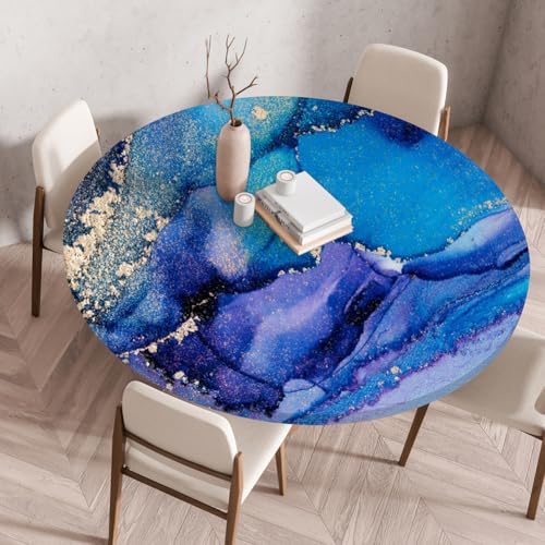 Treer 3D Elastische Tischdecke Rund Abwaschbar, Outdoor Picknick Spanntischdecke Rund Gartentischdecke Round Tischdecke mit Gummizug für Küche, Esszimmer Kneipe (Marmor 14,130 cm) von Treer