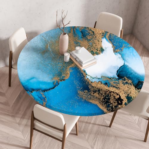 Treer 3D Elastische Tischdecke Rund Abwaschbar, Outdoor Picknick Spanntischdecke Rund Gartentischdecke Round Tischdecke mit Gummizug für Küche, Esszimmer Kneipe (Marmor 2,120 cm) von Treer