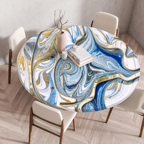 Treer 3D Elastische Tischdecke Rund Abwaschbar, Outdoor Picknick Spanntischdecke Rund Gartentischdecke Round Tischdecke mit Gummizug für Küche, Esszimmer Kneipe (Marmor 22,120 cm) von Treer