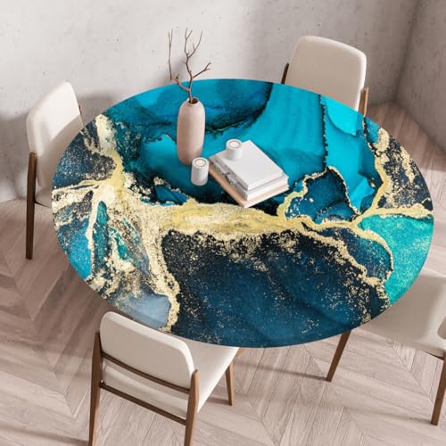 Treer 3D Elastische Tischdecke Rund Abwaschbar, Outdoor Picknick Spanntischdecke Rund Gartentischdecke Round Tischdecke mit Gummizug für Küche, Esszimmer Kneipe (Marmor 24,80 cm) von Treer