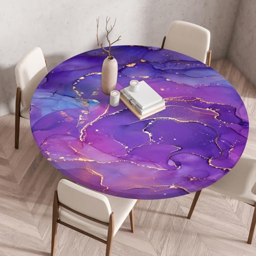 Treer 3D Elastische Tischdecke Rund Abwaschbar, Outdoor Picknick Spanntischdecke Rund Gartentischdecke Round Tischdecke mit Gummizug für Küche, Esszimmer Kneipe (Marmor 25,60 cm) von Treer