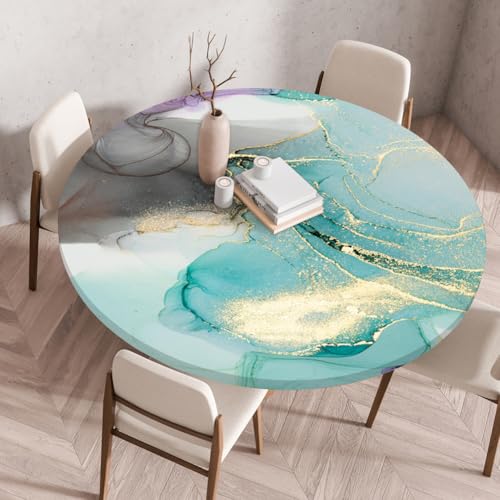 Treer 3D Elastische Tischdecke Rund Abwaschbar, Outdoor Picknick Spanntischdecke Rund Gartentischdecke Round Tischdecke mit Gummizug für Küche, Esszimmer Kneipe (Marmor 26,60 cm) von Treer