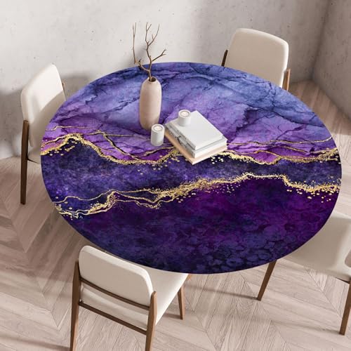 Treer 3D Elastische Tischdecke Rund Abwaschbar, Outdoor Picknick Spanntischdecke Rund Gartentischdecke Round Tischdecke mit Gummizug für Küche, Esszimmer Kneipe (Violett,60 cm) von Treer