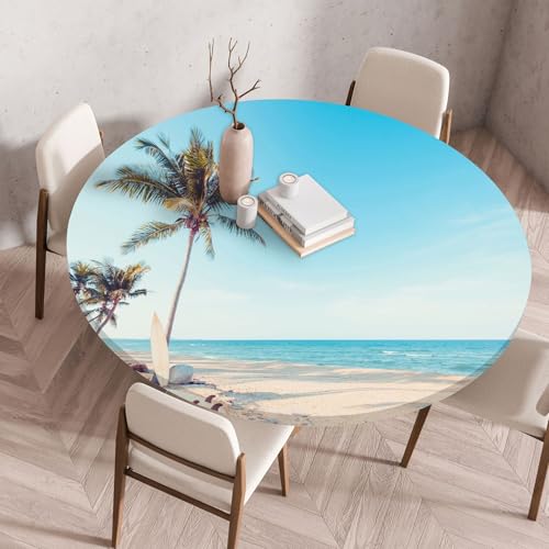 Treer 3D Elastische Tischdecke Rund Abwaschbar, Outdoor Picknick Spanntischdecke Rund Gartentischdecke Round Tischdecke mit Gummizug für Küche, Esszimmer Kneipe (Wasser,70 cm) von Treer