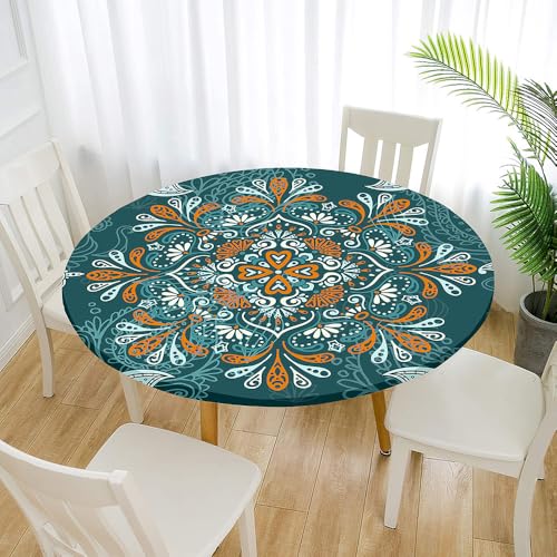 Treer 3D Elastische Tischdecke Rund Abwaschbar, Outdoor Picknick Spanntischdecke Rund Gartentischdecke Round Tischdecke mit Gummizug für Küche, Picknick (Böhmen 5,90cm) von Treer