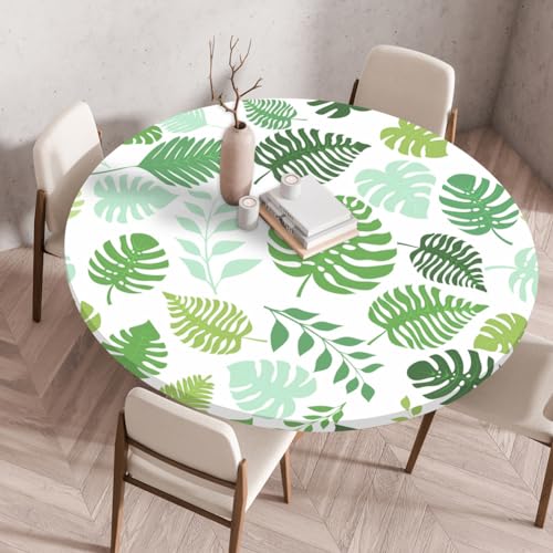Treer 3D Elastische Tischdecke Rund Abwaschbar, Spanntischdecke Rund Gartentischdecke Outdoor Round Tischdecke mit Gummizug für Küche, Esszimmer und Picknick (Gemischtes Blatt,80 cm) von Treer