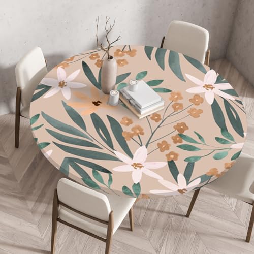 Treer 3D Elastische Tischdecke Rund Abwaschbar, Spanntischdecke Rund Gartentischdecke Outdoor Round Tischdecke mit Gummizug für Küche, Esszimmer und Picknick (Kaffee,70 cm) von Treer