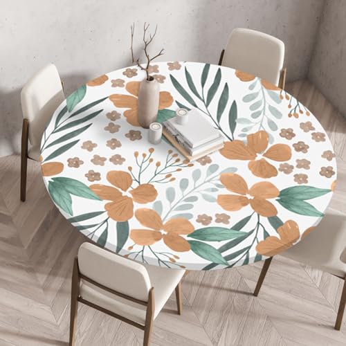 Treer 3D Elastische Tischdecke Rund Abwaschbar, Spanntischdecke Rund Gartentischdecke Outdoor Round Tischdecke mit Gummizug für Küche, Esszimmer und Picknick (Orange 1,60 cm) von Treer